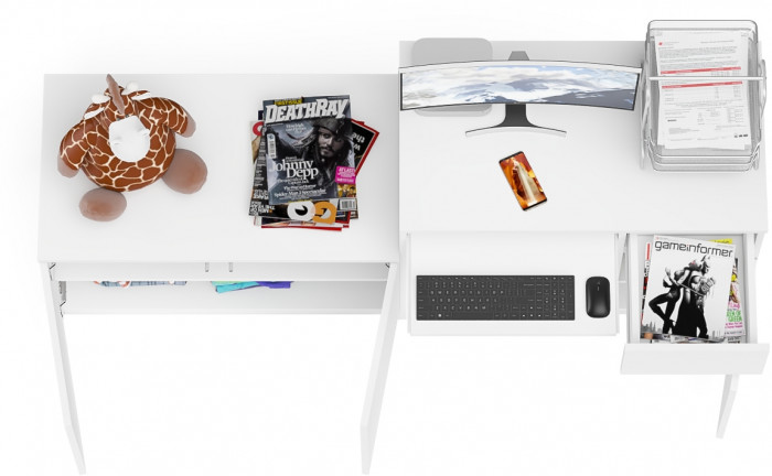 Мори компьютерный стол МС-1 правый + Тумба МА900.1, белый