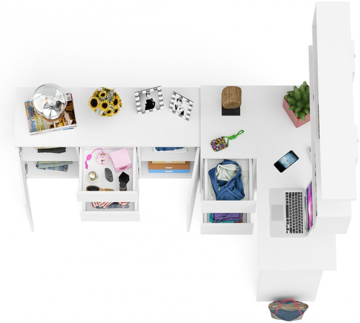 Мори компьютерный стол МС-16 левый + Комод МК1200.3 + Полка 1200, белый