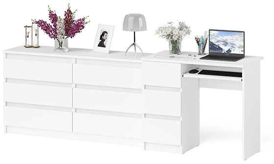 Мори компьютерный стол МС-6 левый + Комод МК1380.6, белый