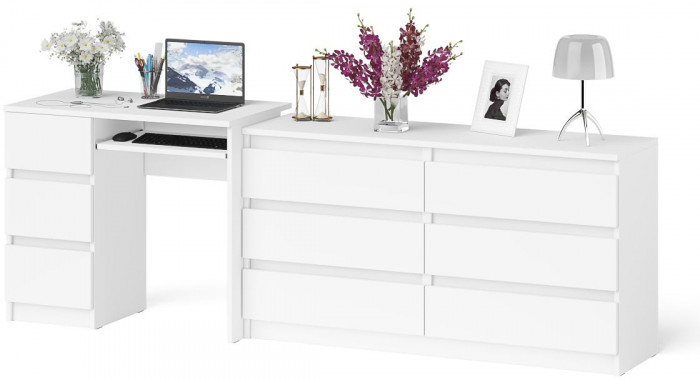 Мори компьютерный стол МС-6 левый + Комод МК1380.6, белый