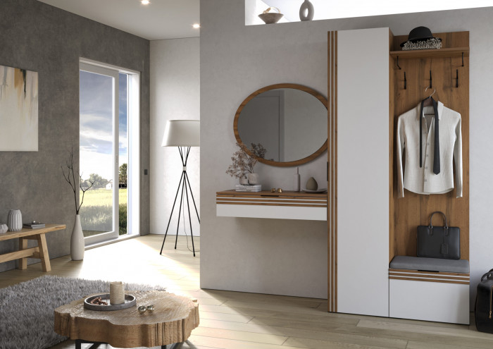 Прихожая Нао, набор №3, Дуб вотан/Белый, Вотан, Simple 27