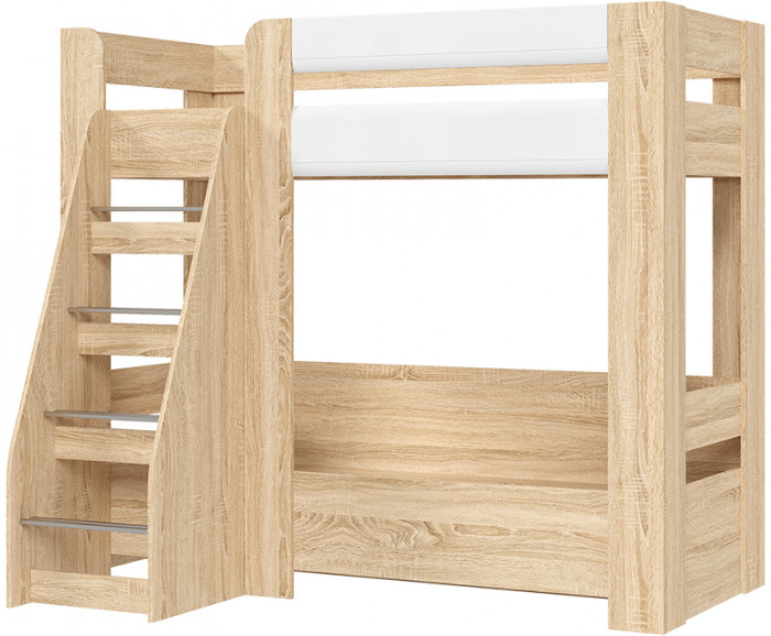 ЛИБЕРТИ КР 04 Кровать 2-х ярусная (1976х1700х1358) Фасад МДФ БЕЛЫЙ ГЛЯНЕЦ/Корпус ДУБ СОНОМА