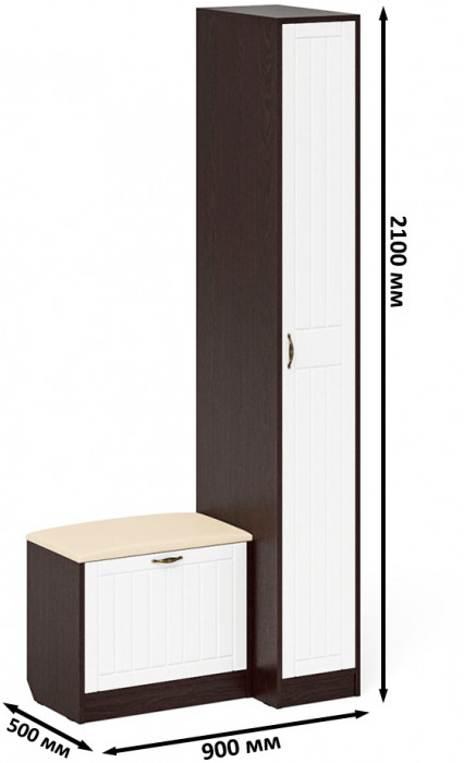 Прихожая П-6 Компоновка № 39, цвет венге/фасады МДФ белое дерево фрезеровка прованс, ШхГхВ 90х50х210 см., универсальная сборка