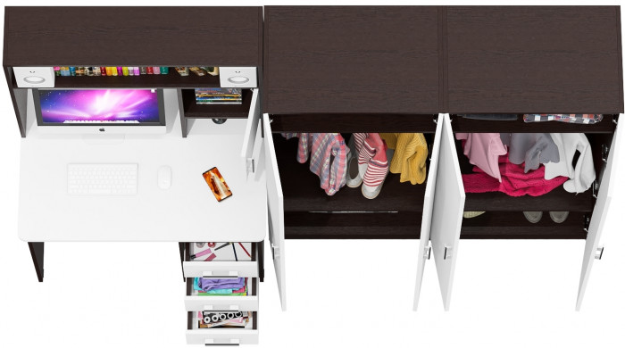 С-МД-СК9 Компоновка № 01, цвет венге/белый шагрень, ШхГхВ 242х70х160 см., НЕ универсальная сборка