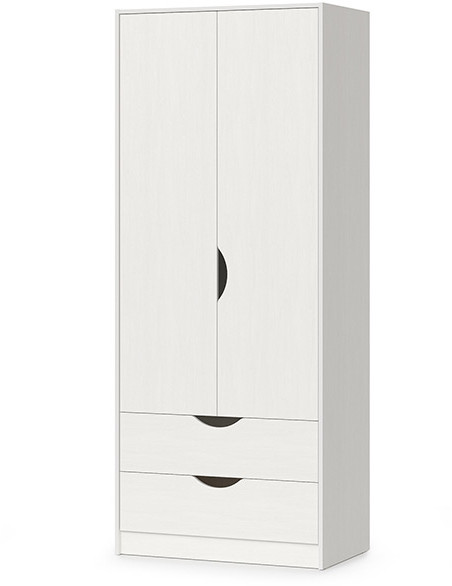 КР100 Уна 13.327 Шкаф для одежды, цвет белый(структура Поры дерева), ШхГхВ 83,8х49,7х205,3 см., два выдвижных ящика