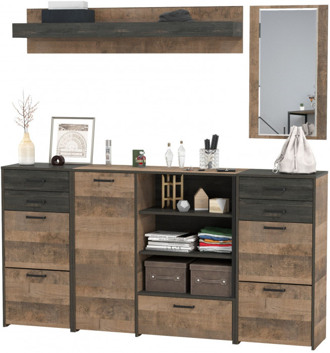 Трувор Прихожая 177, цвет дуб гранж песочный/интра, ШхГхВ 209х37х195 см., универсальная сборка