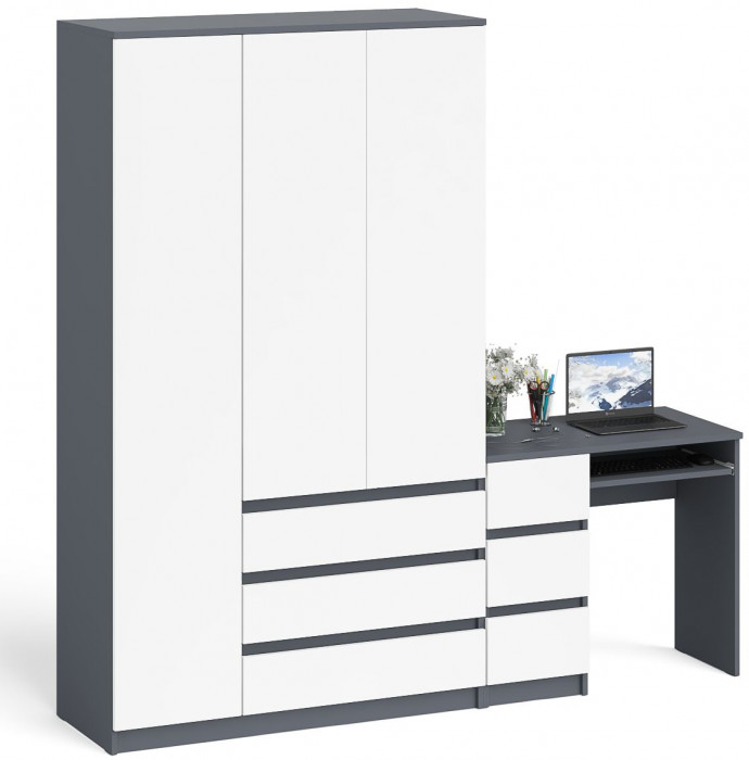 Мори Стол компьютерный МС-6 левый + Шкаф МШ1200.1, цвет графит/белый, ШхГхВ 210,4х50,4х209,6 см., выдвижные ящики слева, НЕ универсальная сборка
