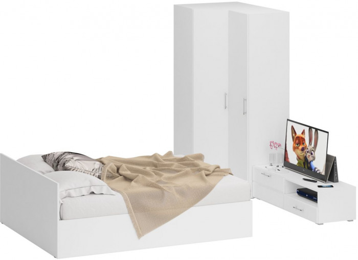 Спальня Стандарт 4-1600, белый/фасады ТВ тумбы МДФ белый глянец