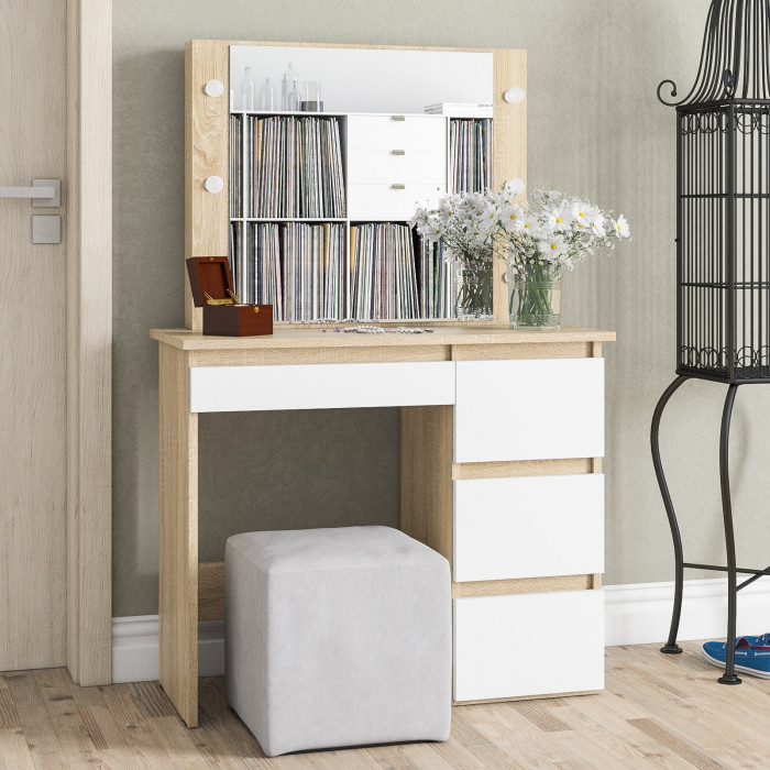 Стол косметический с подсветкой Сура, дуб сонома/белый