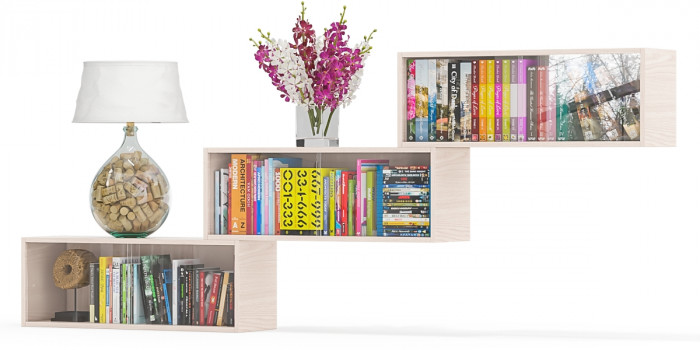 Три полки книжных С-МД-КН01, ясень шимо светлый