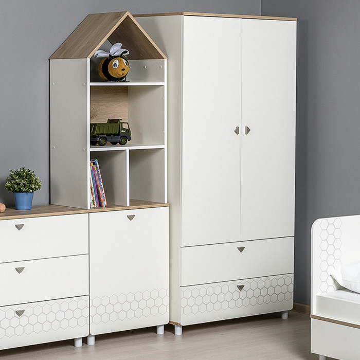 Эйп 13.334 Шкаф для одежды + 13.14 Стеллаж, белый/дуб белый