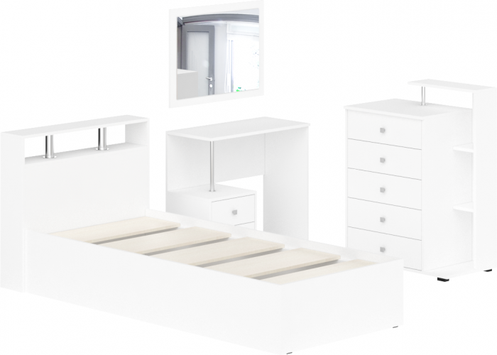 Камелия спальня № 7 Кровать 900 + Стол косметический + Зеркало + Комод, белый