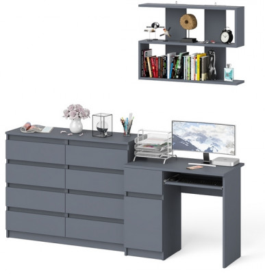 Мори компьютерный стол МС-1 левый + Комод МК1200.8 + Полка 900, графит