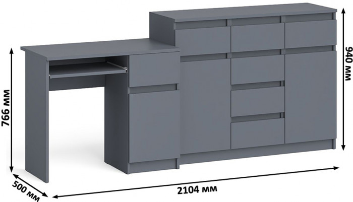 Мори компьютерный стол МС-1 правый + Комод МК1200.4, графит