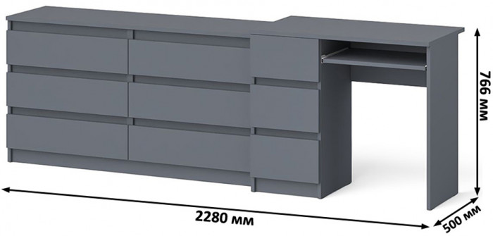 Мори компьютерный стол МС-6 левый + Комод МК1380.6, графит