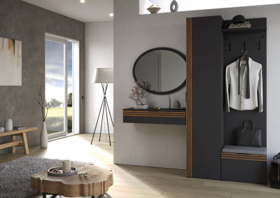 Модульная Прихожая Нао, набор №3, Графит/Графит, Дуб вотан, Simple 27