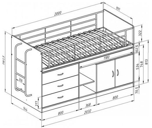 Кровать-чердак Дюймовочка-6 90х200, синяя