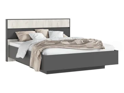 Роджинамиф Кровать парящая 160 с ПМ с подсветкой, дуб крафт белый/графит