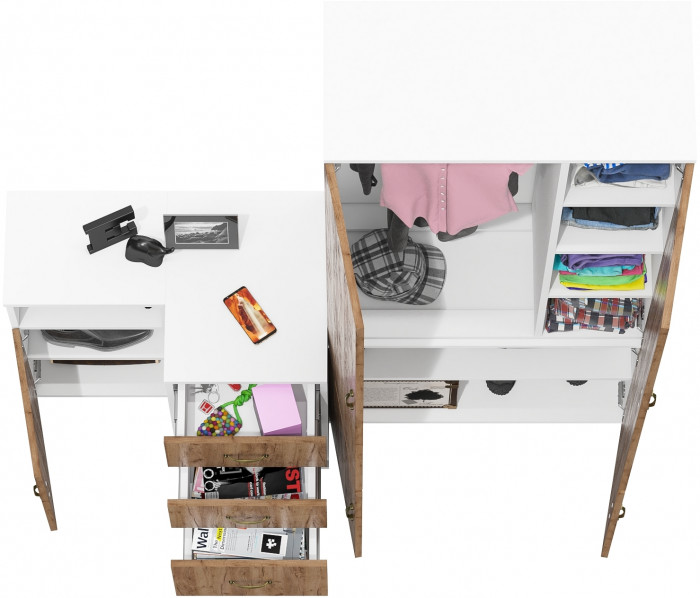 Лидер-8 Шкаф МД 20Б + Тумба МД 3.16 + Тумба МД 3.19, цвет белый шагрень/крафт золото, ШхГхВ 160х50х190 см., НЕ универсальная сборка