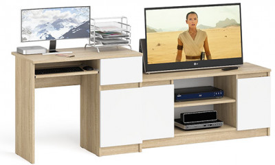 Мори компьютерный стол МС-1 правый + Тумба МТВ1200.1, дуб сонома/белый