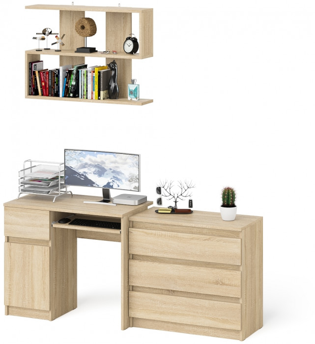 Мори Стол компьютерный МС-1 левый + Комод МК800.1 + Полка 900, цвет дуб сонома, ШхГхВ 170,4х50х209,6 см., НЕ универсальная сборка