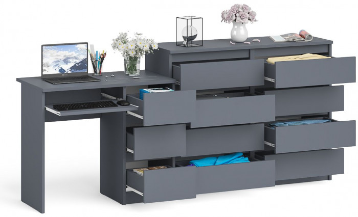 Мори компьютерный стол МС-6 правый + Комод МК1200.8, графит