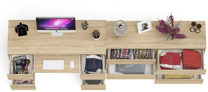 Мори Стол компьютерный МС-2 + Комод МК1380.6, цвет дуб сонома, ШхГхВ 273,4х50х76,6 см., универсальная сборка
