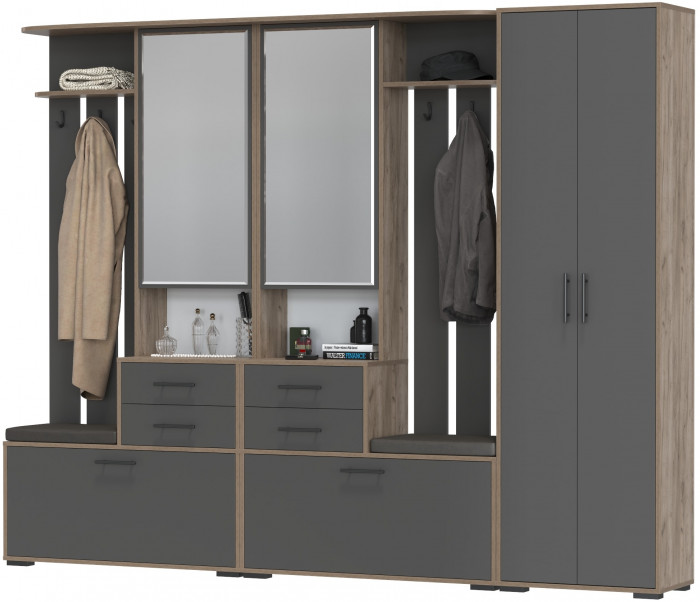 Прихожая Домино 3, дуб крафт табачный/графит