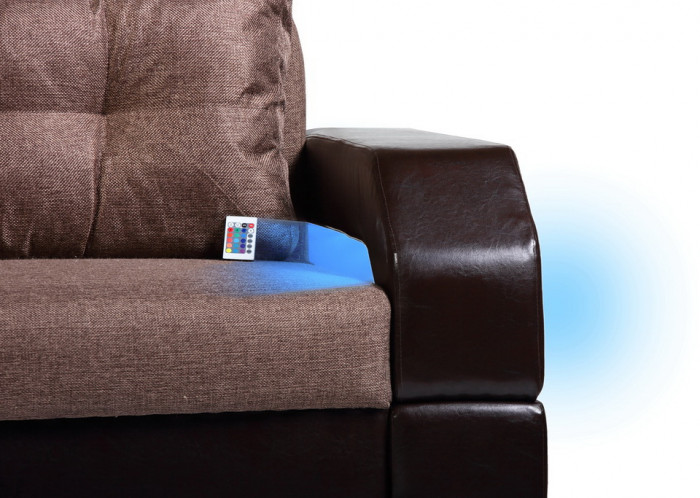 Диван-еврокнижка Манчестер, пружинный блок, 150х195,  рогожка/экокожа коричневый