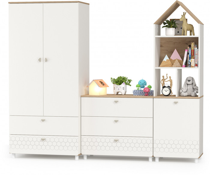 Эйп 13.334 Шкаф для одежды + 13.322 Комод + 13.14 Стеллаж, белый/дуб белый