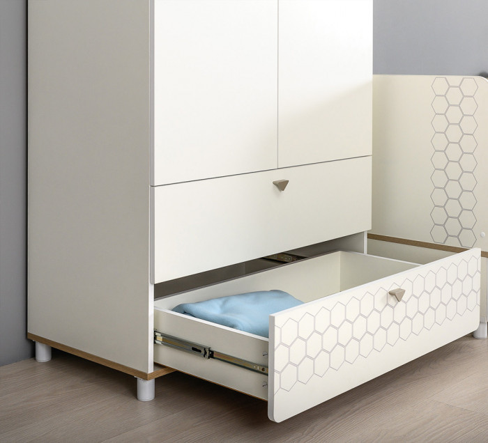 Эйп 13.334 Шкаф для одежды + 13.322 Комод + 13.14 Стеллаж, белый/дуб белый