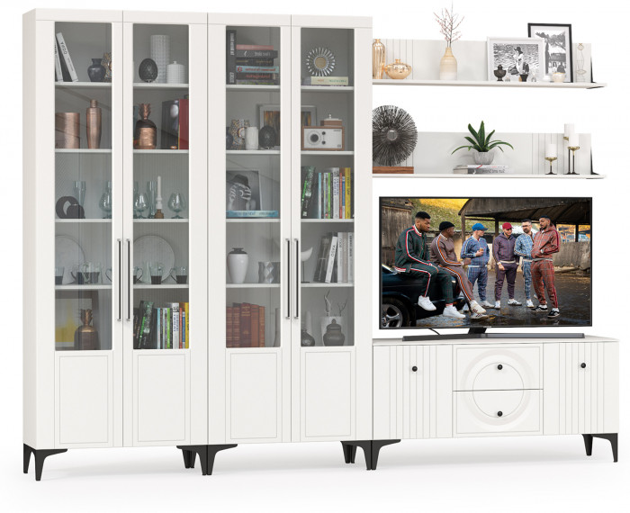 Валенсия Гостиная № 075, ЛДСП белый шагрень/МДФ белый шагрень