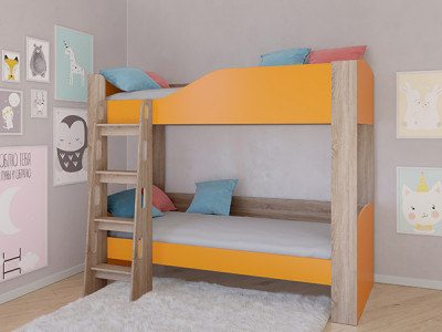 Кровать двухъярусная АСТРА 2 Сонома/Оранжевый без ящика