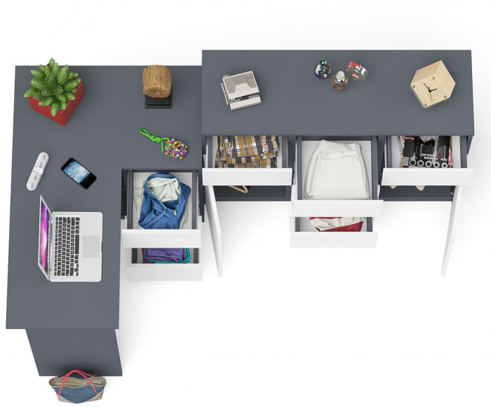 Мори компьютерный стол МС-16 правый + Комод МК1200.4, графит/белый