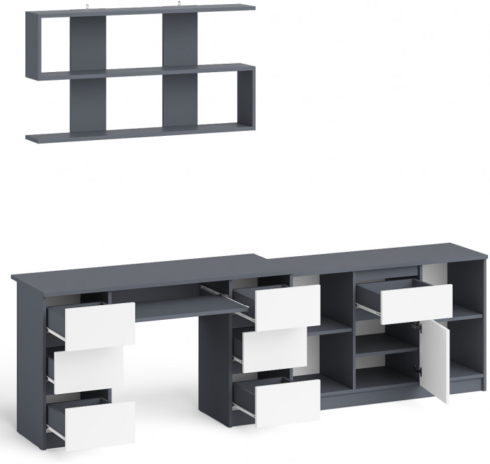 Мори компьютерный стол МС-2 + Тумба МТВ1204.1 + Полка 1200, графит/белый