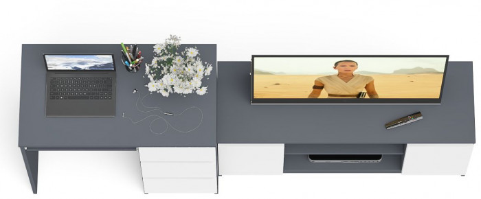 Мори компьютерный стол МС-6 правый + Тумба МТВ1200.1, графит/белый