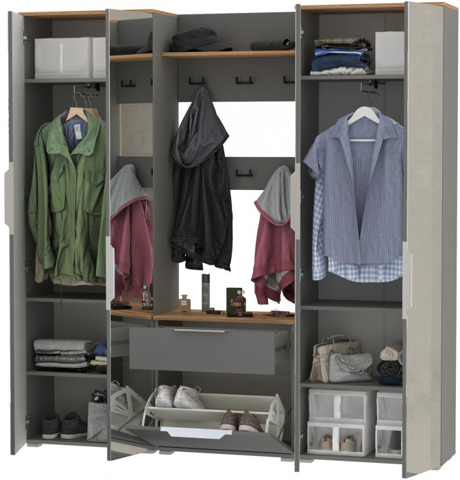 Октава Прихожая 27, серый графит/дуб крафт золотой/фасады МДФ серый графит