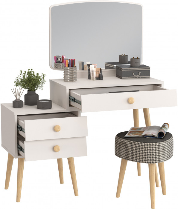 Афина Спальня 4-25901М1к.с. Трюмо + Банкетка 6-5134ТКчёр Ева, цвет кашемир серый/ткань чёрная, ШхГхВ 105х38,6х129 + 38х38х45 см., универс. сб.