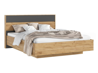 Роджина Кровать парящая 160 с ортопедом дерево с подсветкой, графит/дуб крафт