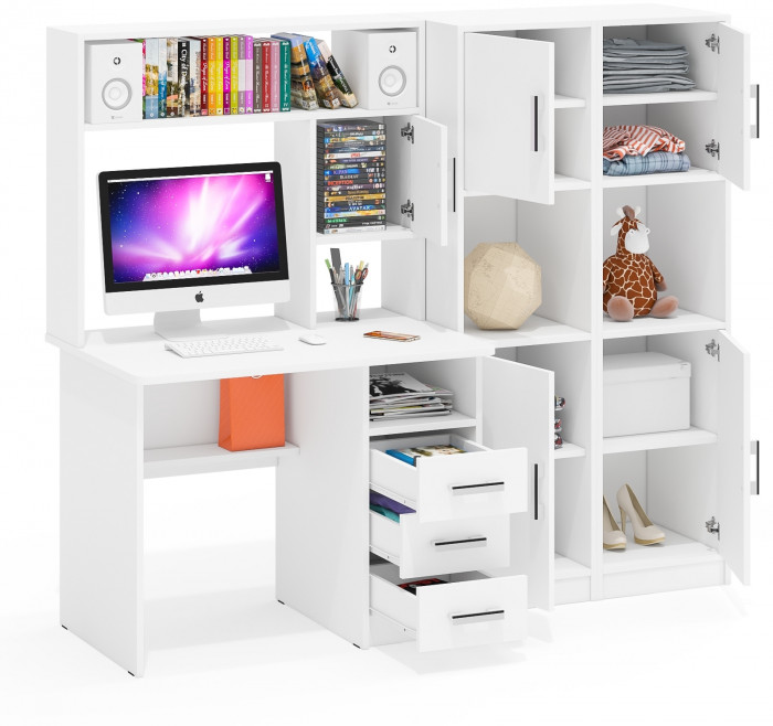 С-МД-СК9 Компоновка № 02, цвет белый шагрень, ШхГхВ 188х70х160 см., НЕ универсальная сборка