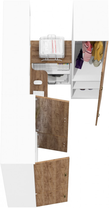 Лидер-8 Шкаф МД 20Б + Стол + Полка + Пенал 23Б, белый шагрень/крафт золото