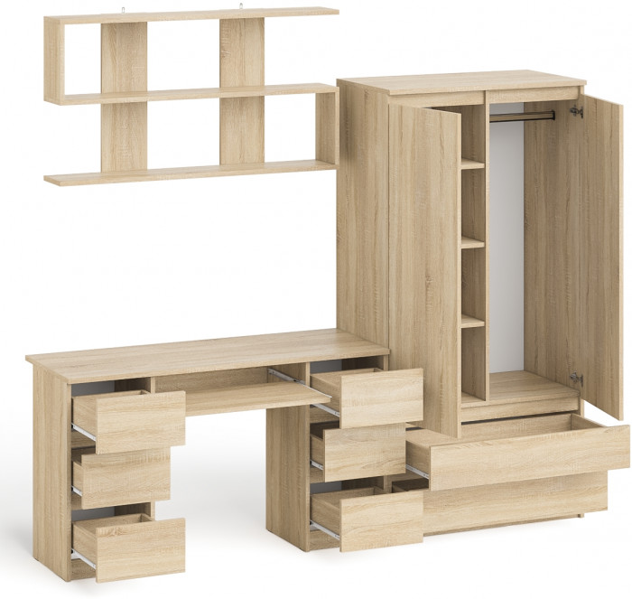 Мори компьютерный стол МС-2 + Шкаф МШ900.1 + Полка 1200, дуб сонома