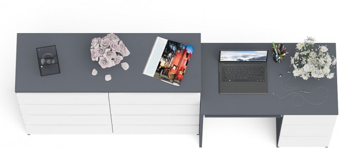 Мори компьютерный стол МС-6 правый + Комод МК1200.8, графит/белый