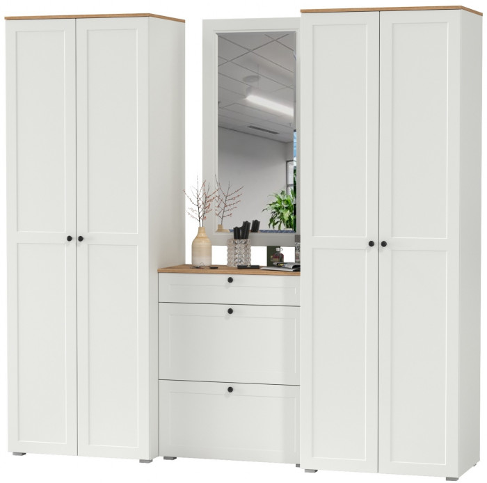 Остин Прихожая 28, белый шагрень/дуб крафт золотой