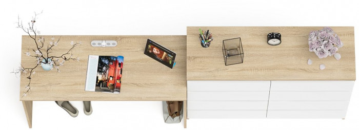 Мори Стол письменный МСП1200.1 + Комод МК1200.8, цвет дуб сонома/белый, ШхГхВ 240,8х50х94 см., универсальная сборка