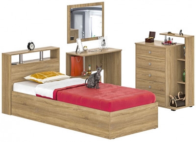 Камелия спальня № 7 Кровать 900 + Стол косметический + Зеркало + Комод, дуб сонома