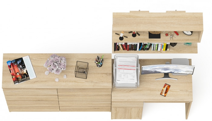 Мори компьютерный стол МС-1 левый + Комод МК1200.8 + Полка 900, дуб сонома