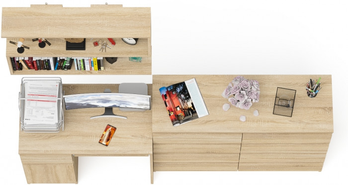 Мори компьютерный стол МС-1 левый + Комод МК1200.8 + Полка 900, дуб сонома