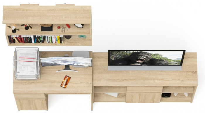 Мори компьютерный стол МС-1 левый + Тумба МТВ1204.1 + Полка 900, дуб сонома