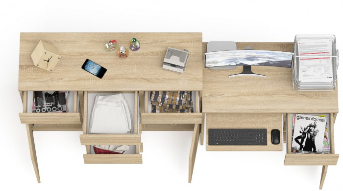 Мори компьютерный стол МС-1 правый + Комод МК1200.4, дуб сонома